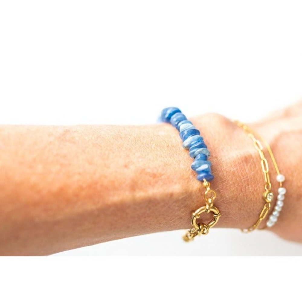 Kyanite Beaded Bracelet Beautiful Waterproof Gemstone Bracelet Gold